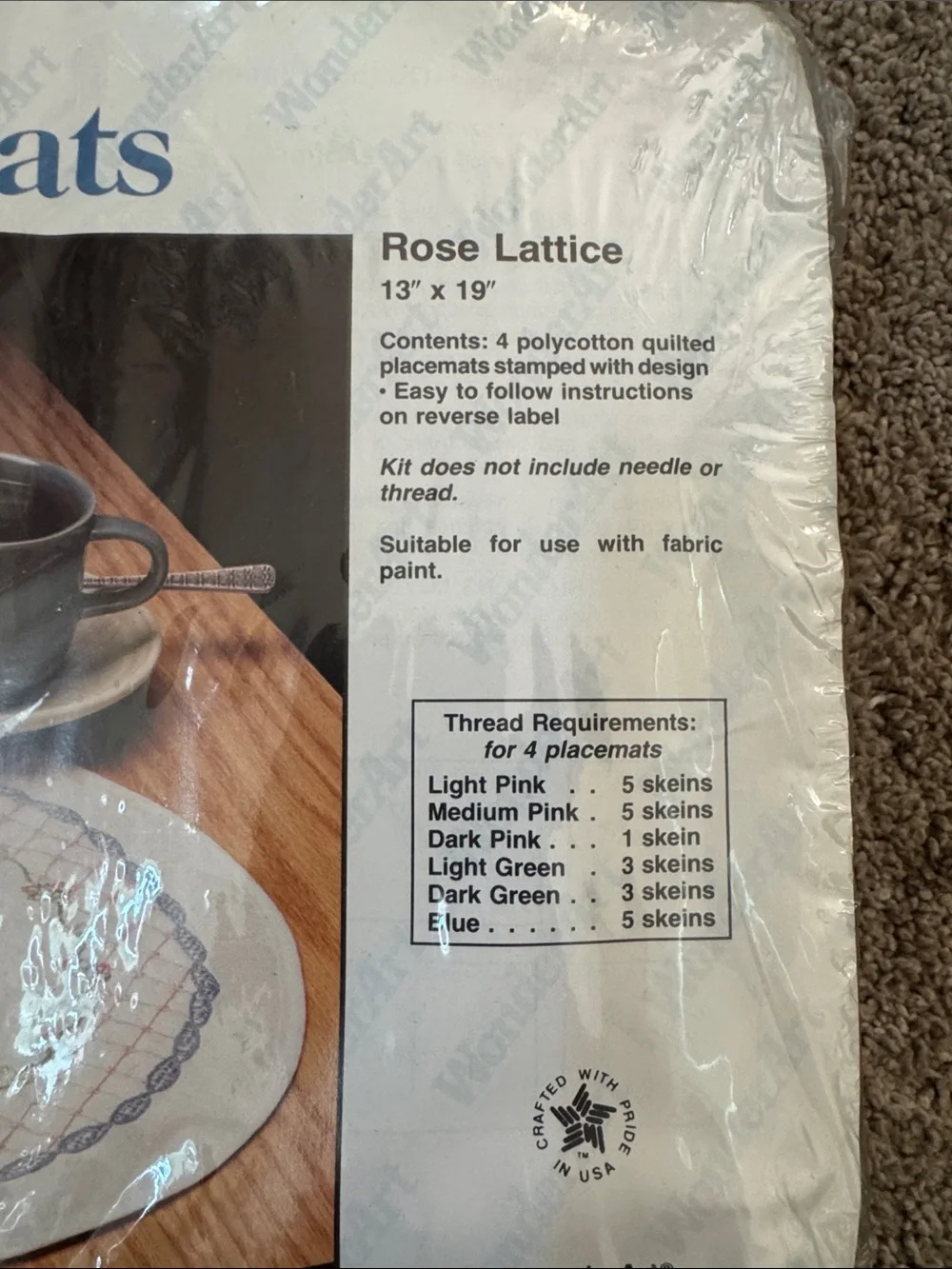 Rose Lattice place mat Set - White with Pink Accents cross stich